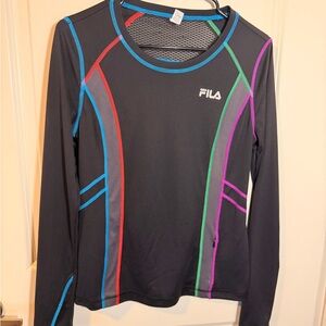 Fila Women's Black Long Sleeve Top with Colorful Stripes